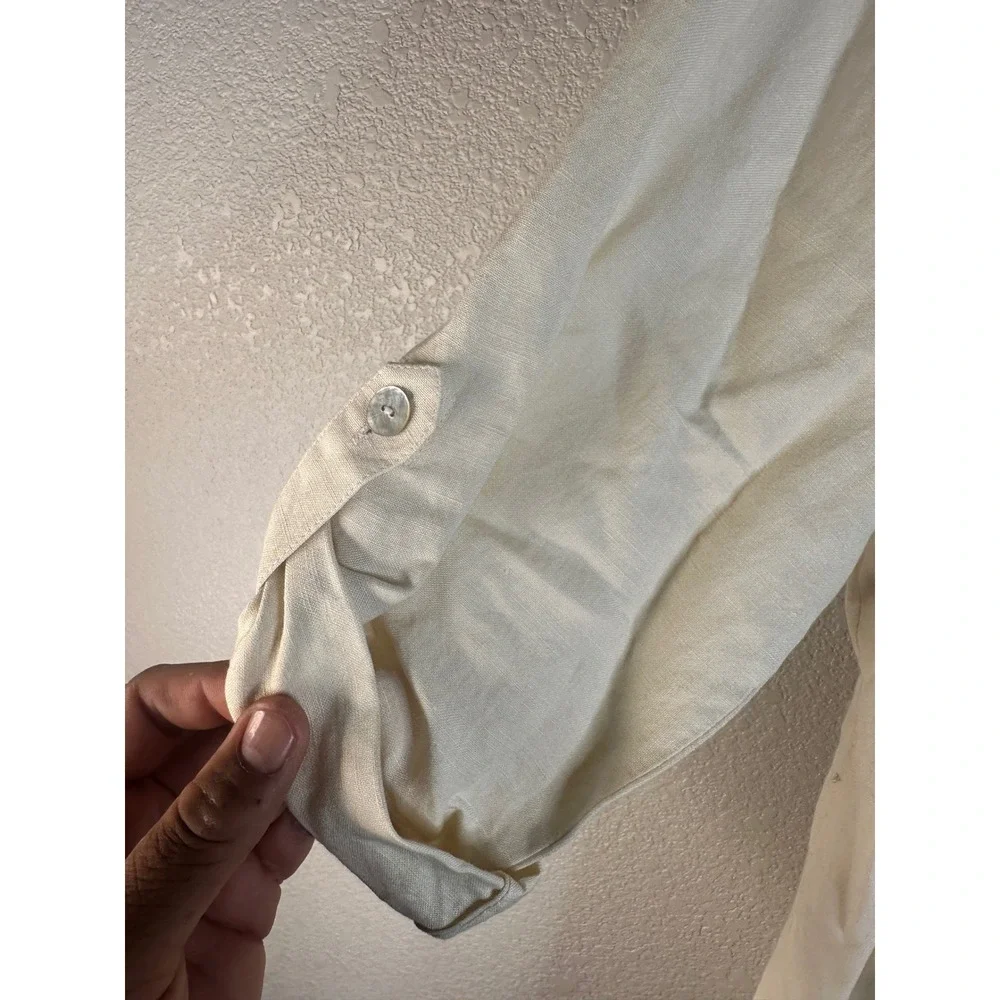 Hearts of Palm Women's Cream Linen Blend Embroidered Pant and Top Set Size 14